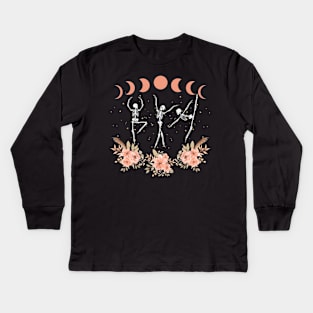 Dancing Skeletons Fall Boho Aesthetic Kids Long Sleeve T-Shirt